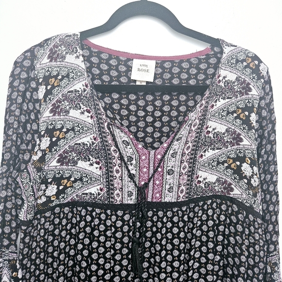 Knox Rose Paisley & Batic Print Flowy Quater Sleeve Midi sz M Tunic Dress - Picture 6 of 11